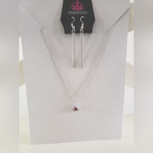 Paparazzi Silver Necklace With Red Stone And Earrings